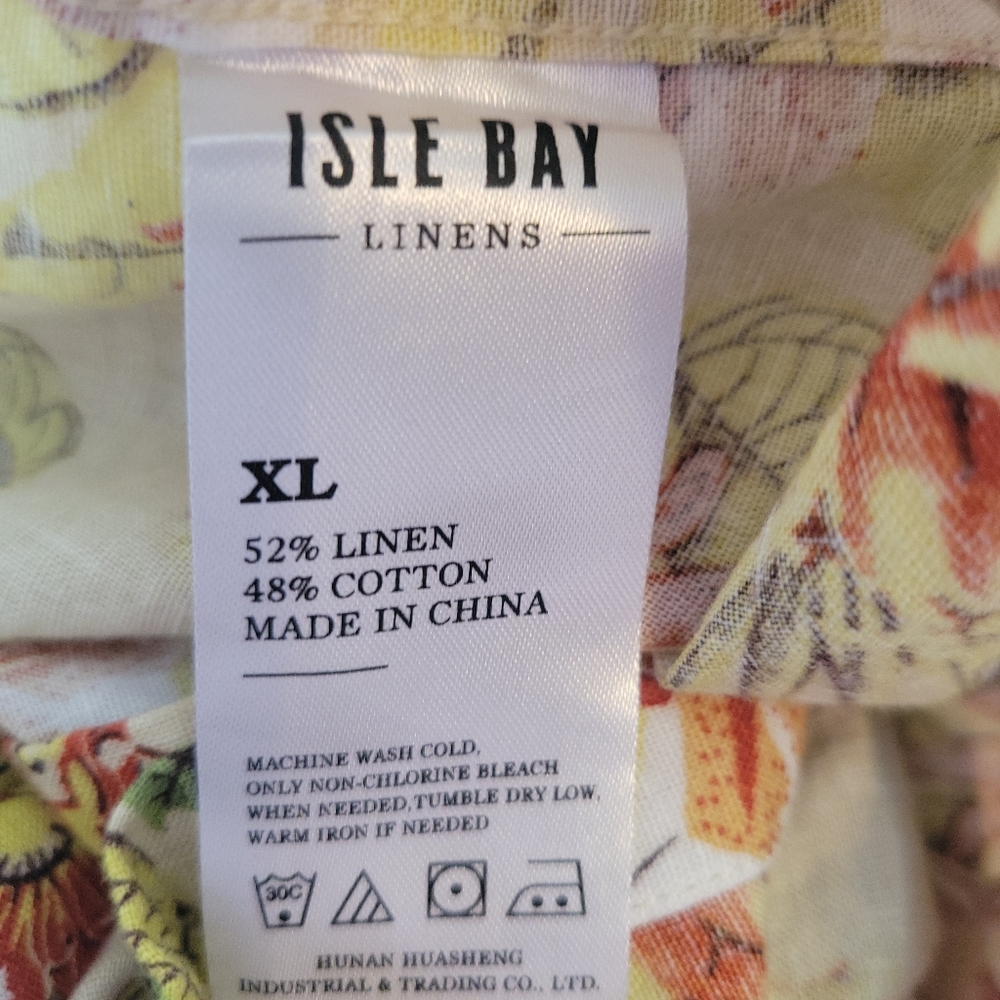 Isle Bay Linen Blend Aloha Hawaiian Shirt XL Tropical Floral Button Down - Picture 9 of 9
